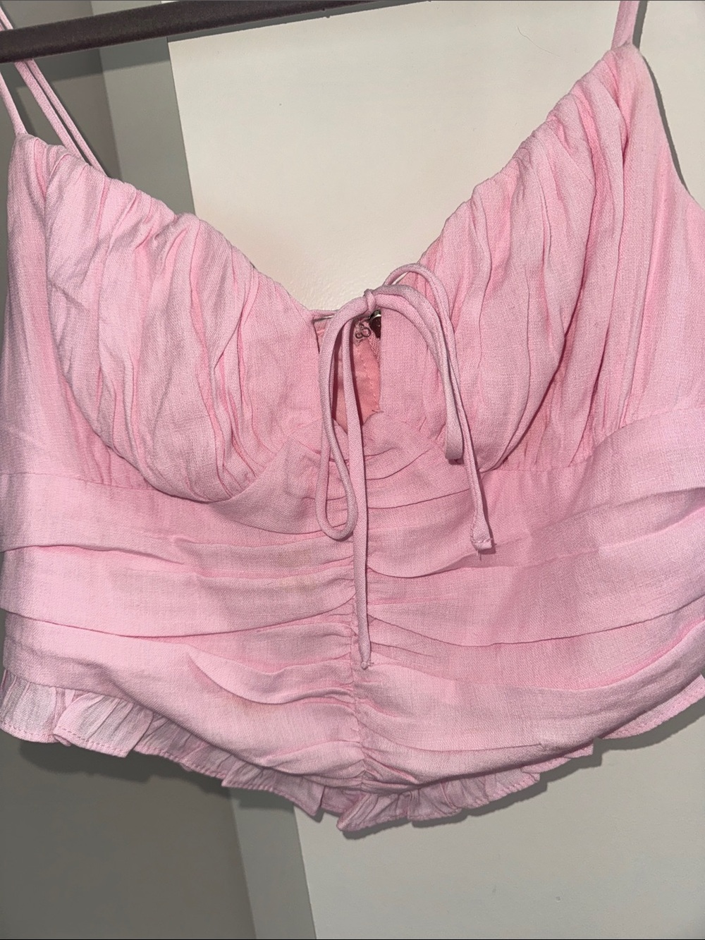 Pink Ruched Tie-Front Cropped Cami - Picture 2 of 5